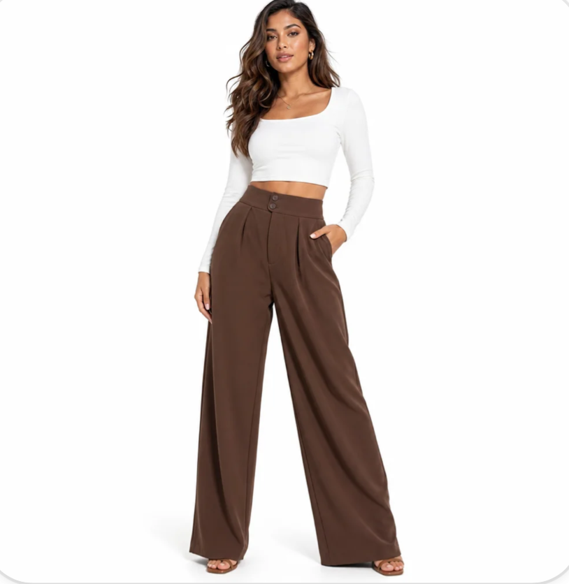 Women's High-Waisted Wide-Leg Trousers — Fluid Tailored Drape, Double-Button Waist — Valendrua Whitford