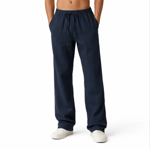 Men's Linen-Blend Drawstring Trousers — Relaxed Summer Beach Pants — Valendrua Easton