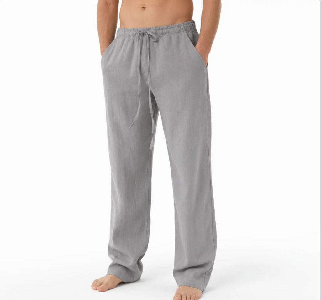 Men's Linen-Blend Drawstring Trousers — Relaxed Summer Beach Pants — Valendrua Easton