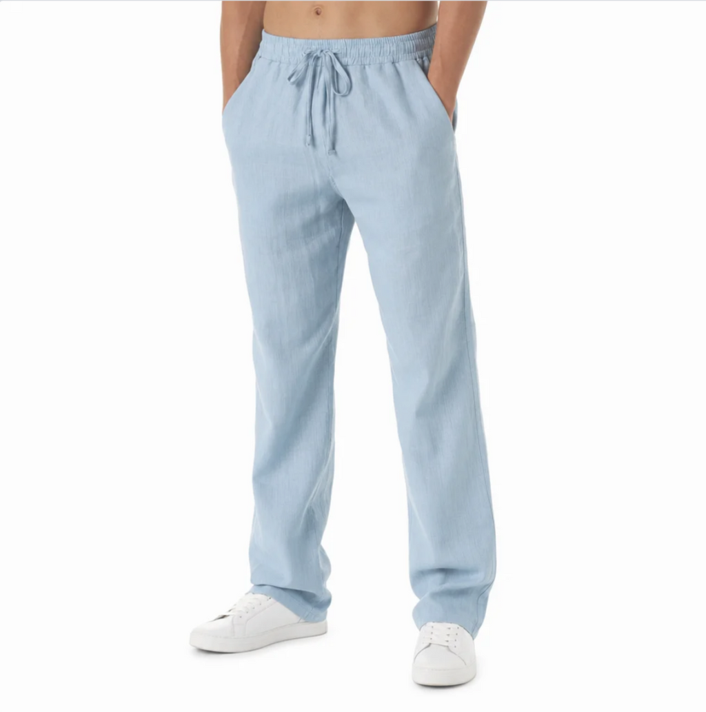 Men's Linen-Blend Drawstring Trousers — Relaxed Summer Beach Pants — Valendrua Easton