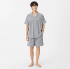 Men's Short-Sleeve Pajama Set — Piped Camp Collar Top & Shorts, Summer Loungewear — Valendrua Sutton
