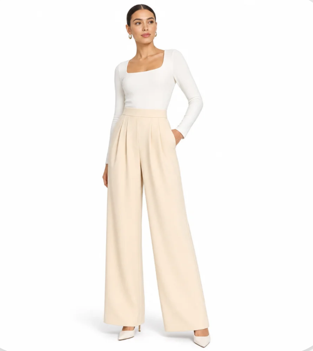 Women's High-Rise Wide-Leg Pleated Trousers — Fluid Drape, Side Pockets — Valendrua