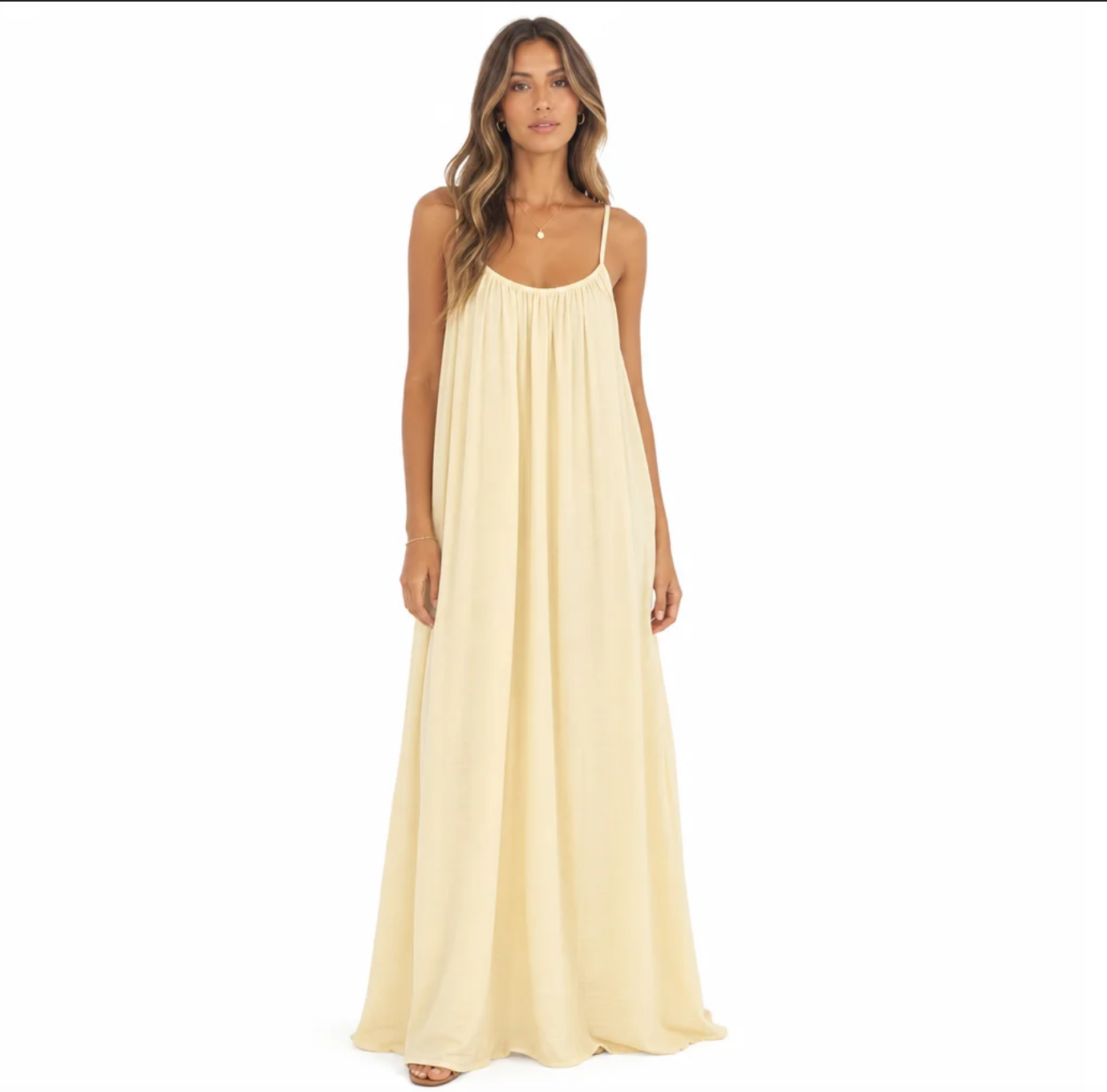 Women's Spaghetti-Strap Maxi Dress — Low Scoop Back, Tie Detail, Relaxed Fit — Valendrua Salcombe
