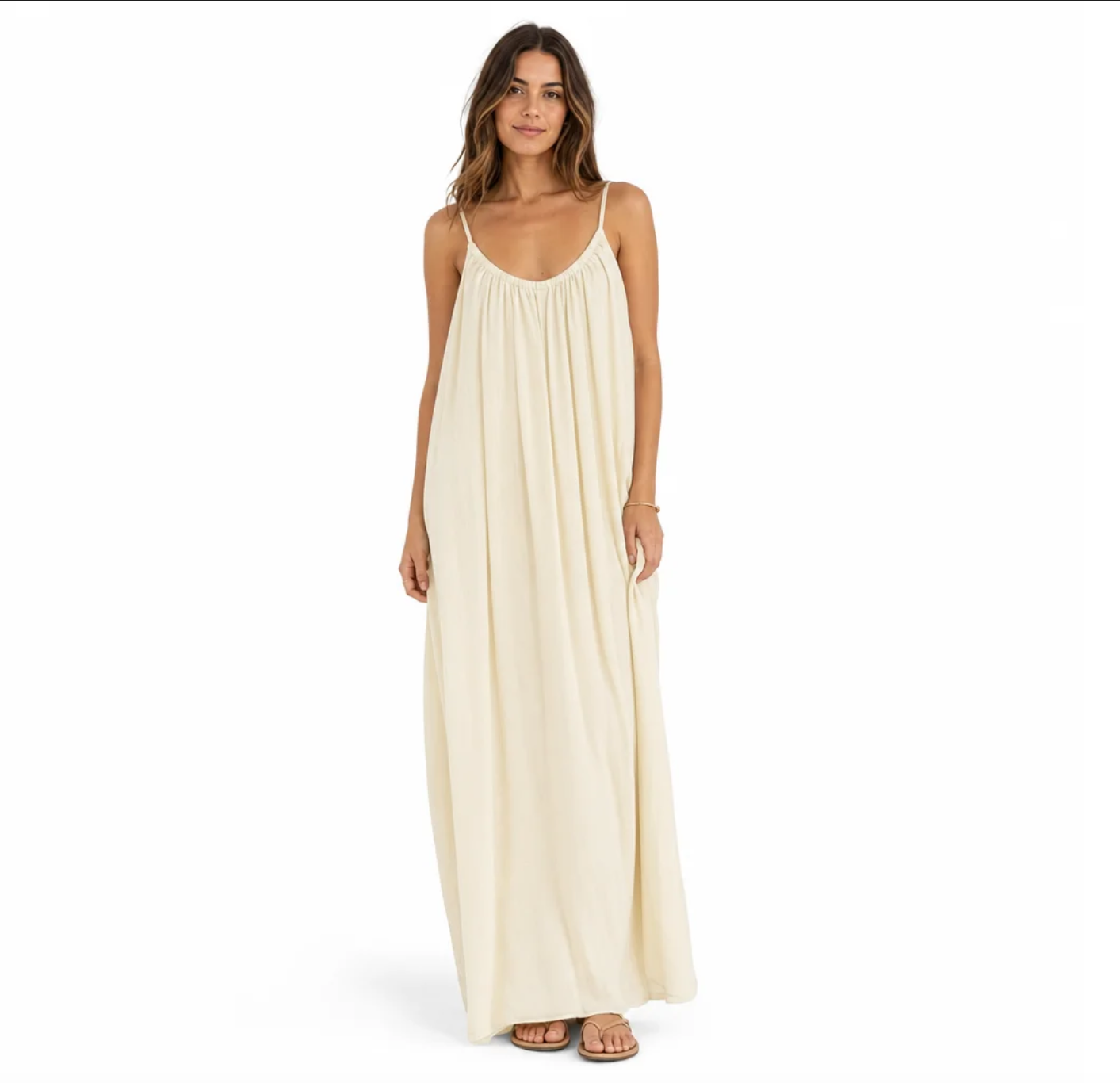 Women's Spaghetti-Strap Maxi Dress — Low Scoop Back, Tie Detail, Relaxed Fit — Valendrua Salcombe