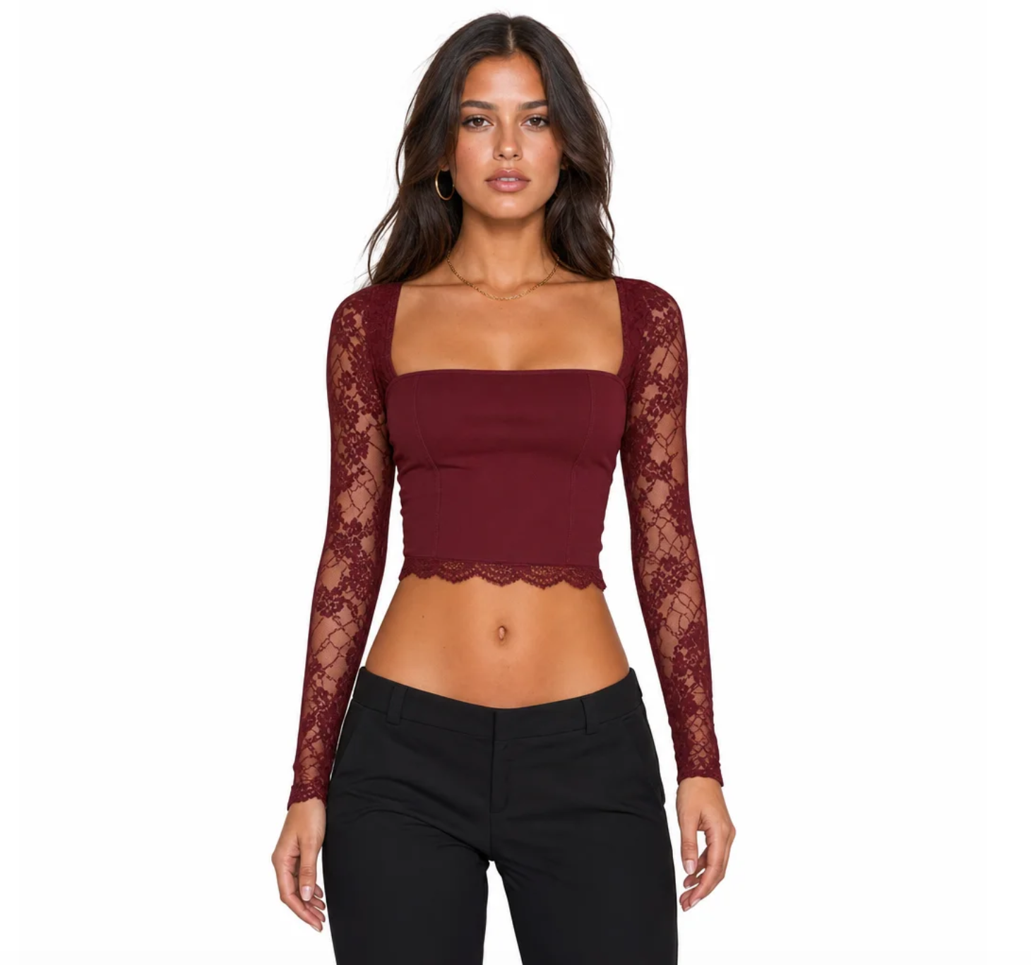Mayfair Lace-Sleeve Square-Neck Top | Valendrua