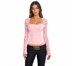 Mayfair Lace-Sleeve Square-Neck Top | Valendrua