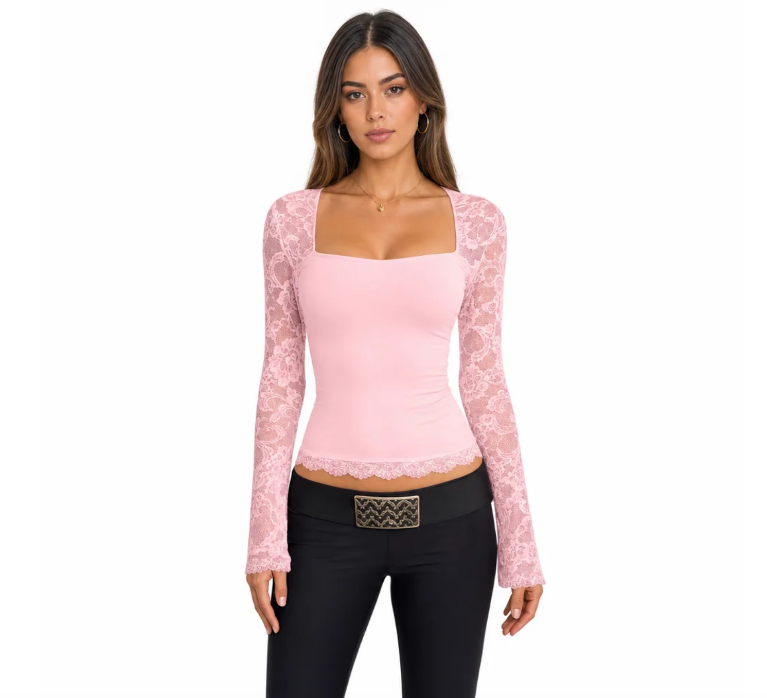 Mayfair Lace-Sleeve Square-Neck Top | Valendrua