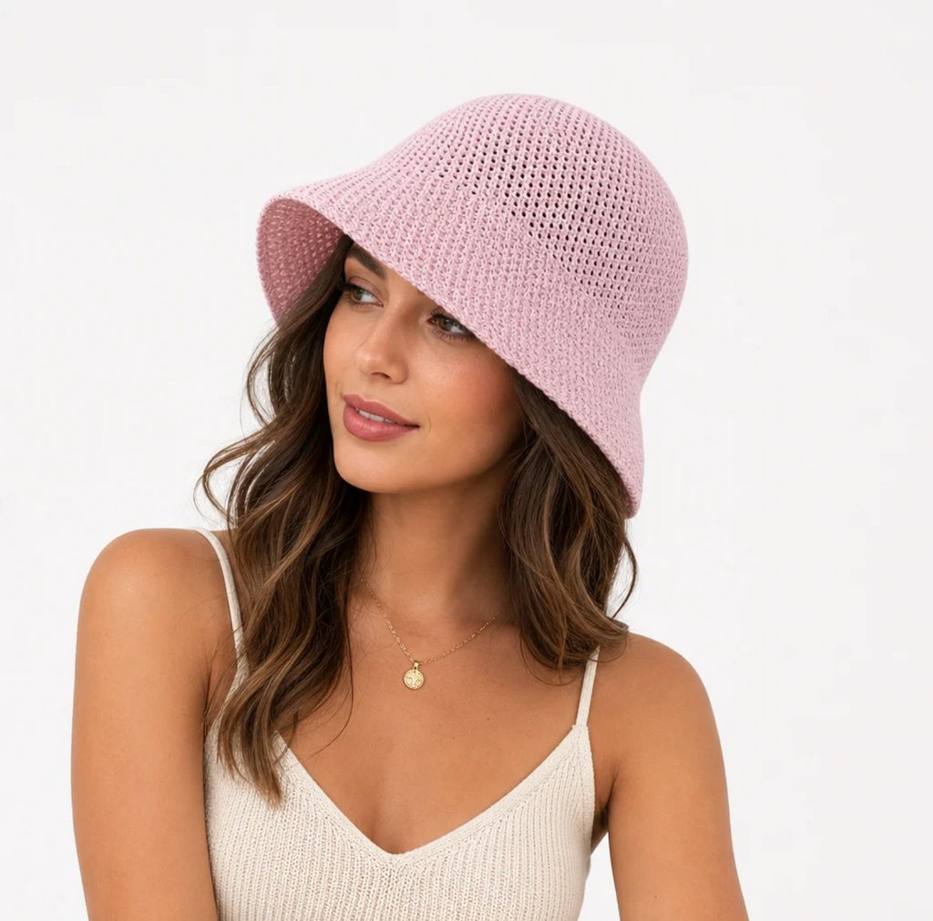 Women's Open-Weave Knit Bucket Hat — Packable, Tapered Crown — Valendrua Corbett