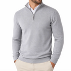 Men's Quarter-Zip Fine-Gauge Knit Pullover — Stand Collar, Tonal Zip, Ribbed Cuffs — Valendrua Fenwick