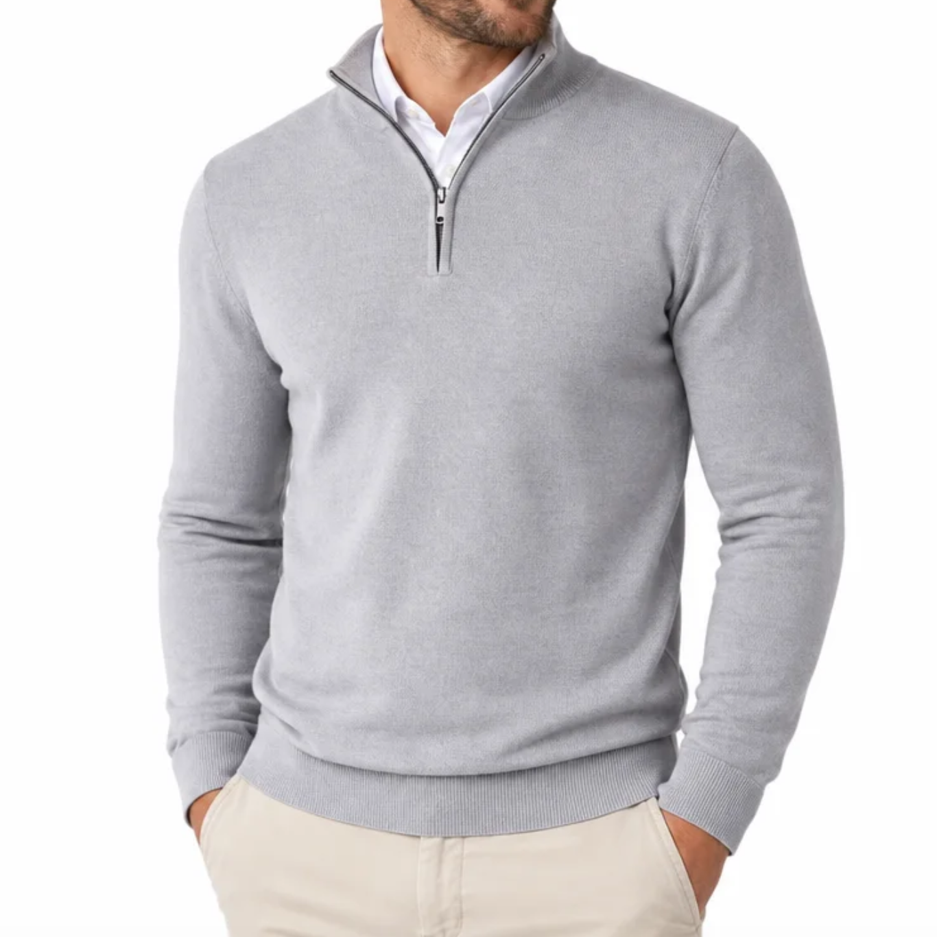 Men's Quarter-Zip Fine-Gauge Knit Pullover — Stand Collar, Tonal Zip, Ribbed Cuffs — Valendrua Fenwick