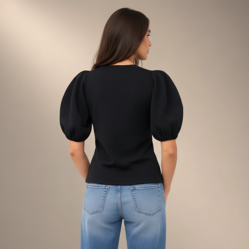 Black Puff Sleeve - Back