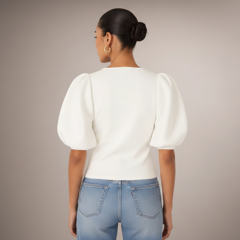 White Puff Sleeve - Back